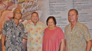 From left: Edwin Ebisui Jr., chair of the Western Pacific Regional Fishery Management Council; The Honorable Eddie Calvo, Governor of Guam; Kitty M. Simonds, Council executive director; and Matt Sablan, director, Guam Department of Agriculture.