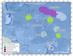 The expanded Papahanaumokuakea Marine National Monument prohibits commercial fishing in about 61 percent of the US EEZ around Hawai‘i. Marine national monuments now comprise 1.06 million square miles of US EEZ waters in the US Pacific Islands.